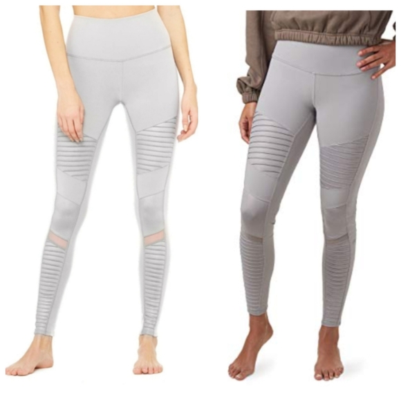 Alo Moto Legging High Waist Breathable Micro Performance Double Knit Fabric Grey - Picture 3 of 14